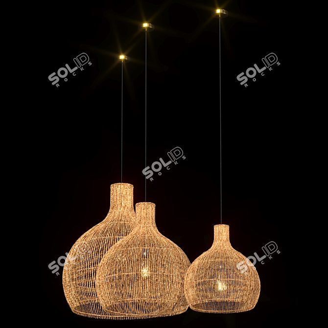 Rattan Pendant Light, Multiple Sizes 3D model image 4