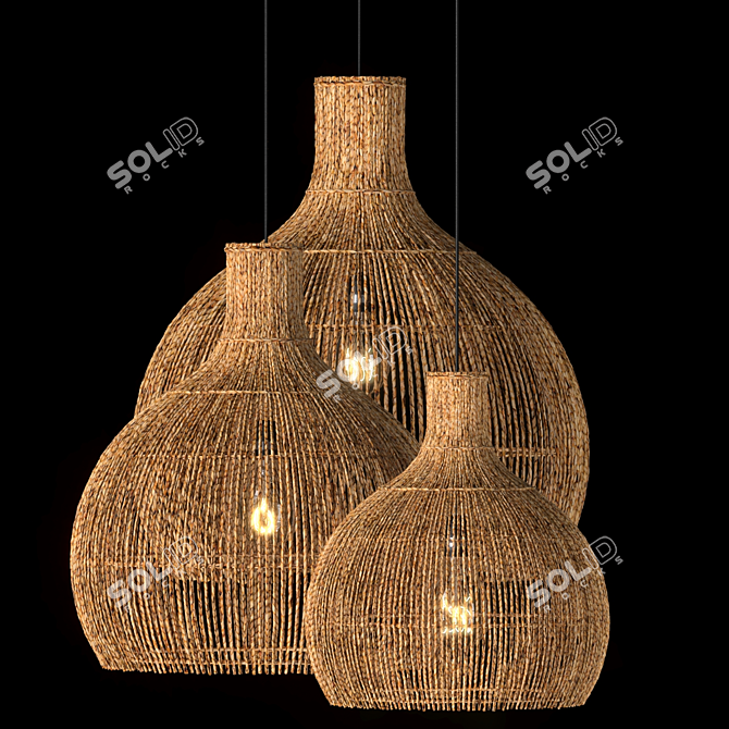 Rattan Pendant Light, Multiple Sizes 3D model image 7
