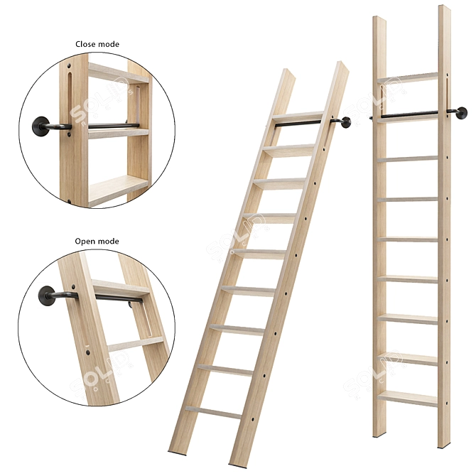 Versatile Wooden Indoor Outdoor Ladder 3D model image 1