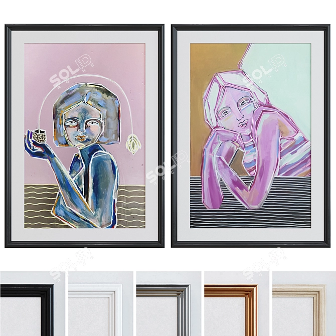Modern Photo Frame Set with Woman's Portraits 3D model image 1