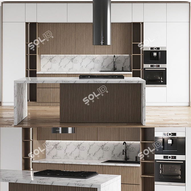 Modern Kitchen 3D Model Set 3D model image 1