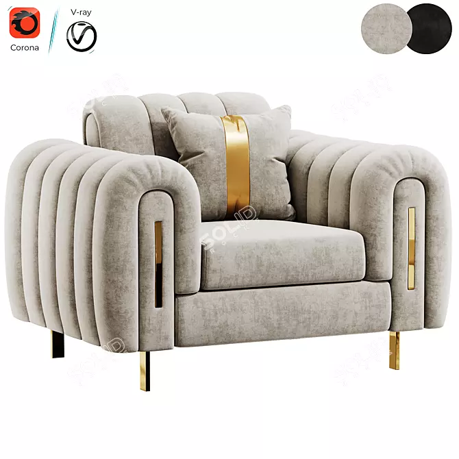 Modern Brass Line Sofa Set 3D model image 1