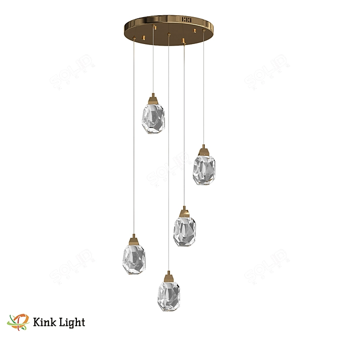 Gold Pendant Chandelier with LEDs 3D model image 1