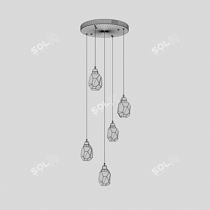Gold Pendant Chandelier with LEDs 3D model image 2