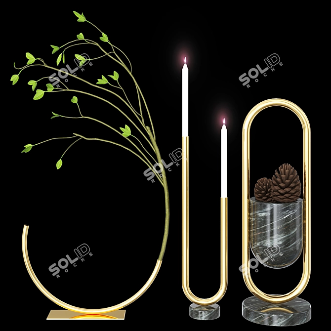 Brass Decor Set with Marble 3D model image 1