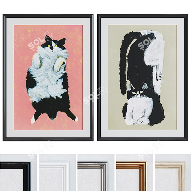 Modern Cat Picture Frame Set 3D model image 1