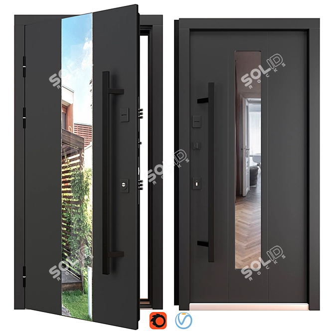 Ufo Black Metal Entry Door 3D model image 1