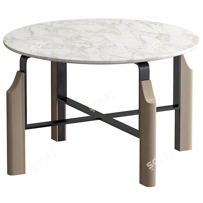 Calacatta Marble Wood Metal Table 3D model image 2