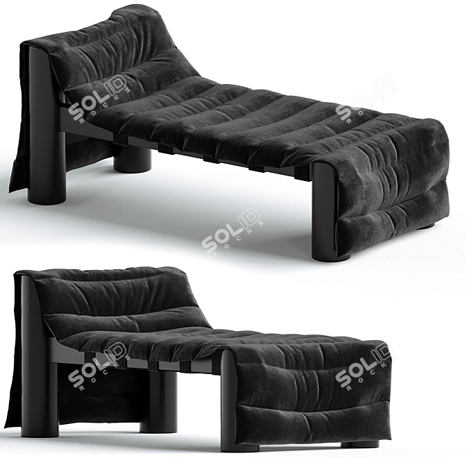  Sleek Black Denim Daybed 3D model image 1