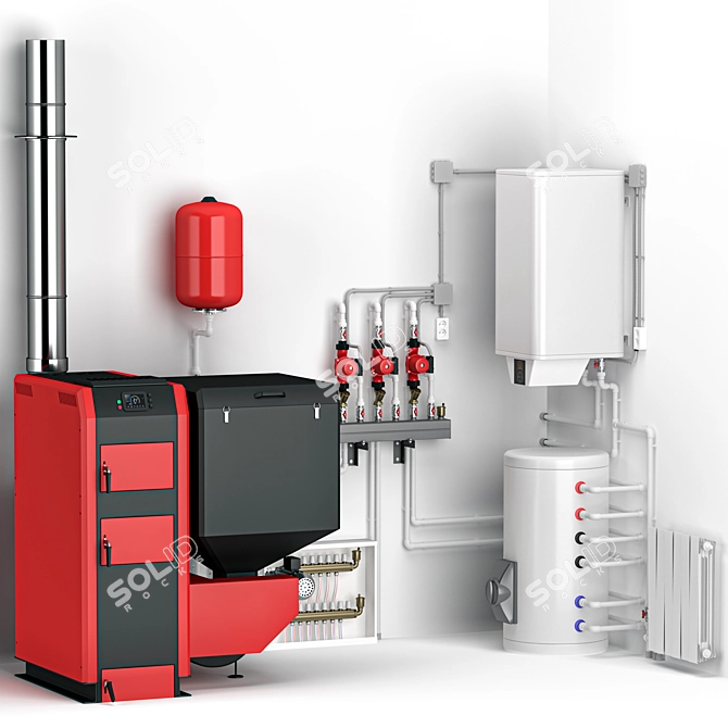 Modern Home Boiler Room Set 3D model image 1