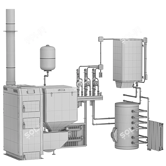 Modern Home Boiler Room Set 3D model image 5