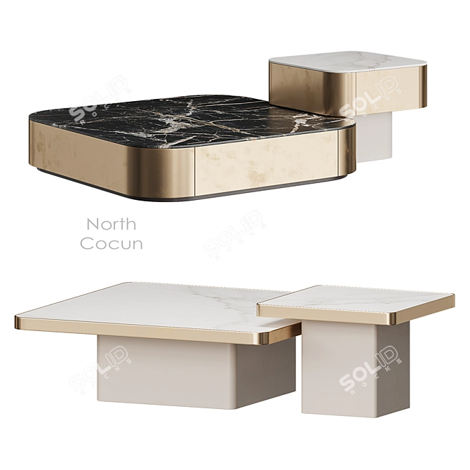 Modern Marble Wood Coffee Tables 3D model image 2