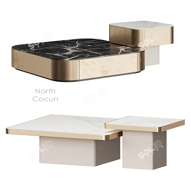 Modern Marble Wood Coffee Tables 3D model image 6