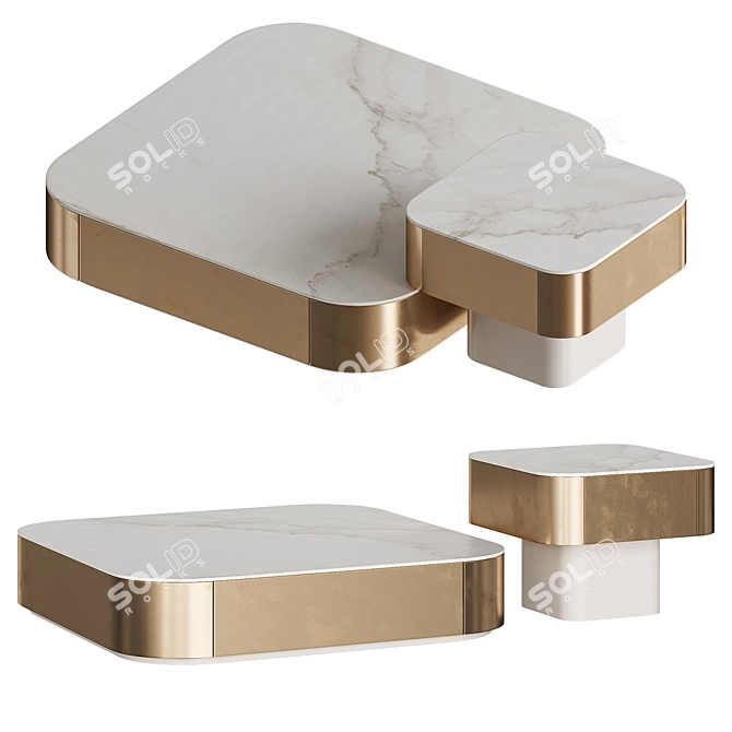 Modern Marble Wood Coffee Tables 3D model image 7