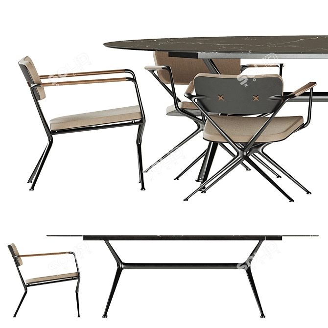 Elegant EXES Outdoor Furniture Set 3D model image 2