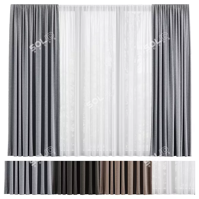 Curtains and Sheer Fabric Set 3D model image 1