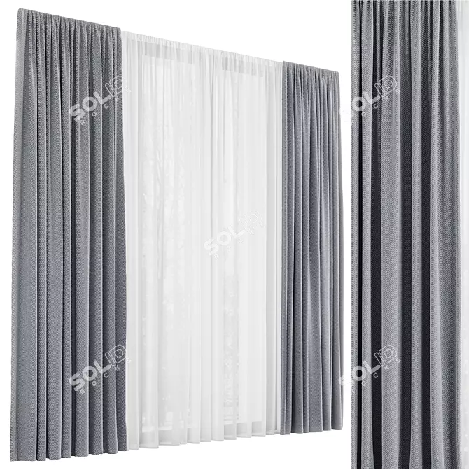 Curtains and Sheer Fabric Set 3D model image 2