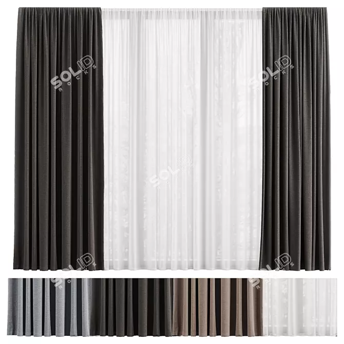 Curtains and Sheer Fabric Set 3D model image 3