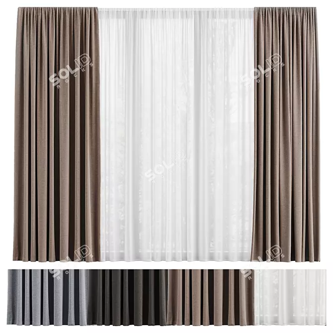 Curtains and Sheer Fabric Set 3D model image 4