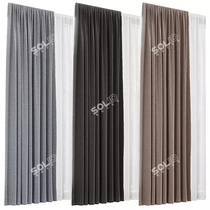 Curtains and Sheer Fabric Set 3D model image 5