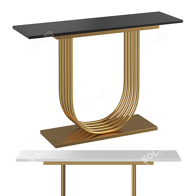 Black Wood Gold Metal Console 3D model image 1