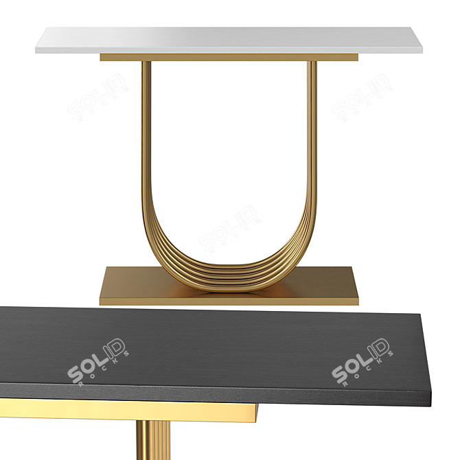 Black Wood Gold Metal Console 3D model image 2