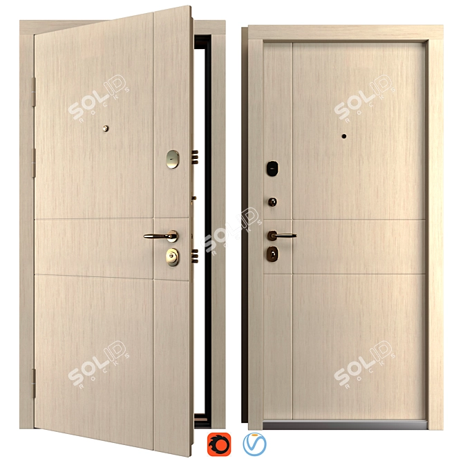 Medina Metal Entry Door Set 3D model image 1