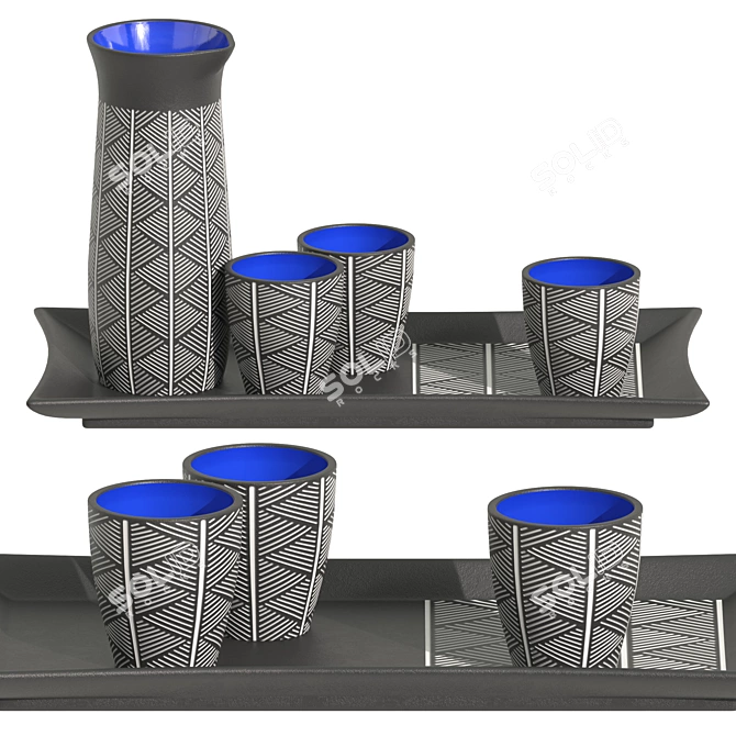 Ornamented Sake Set 3D model image 1