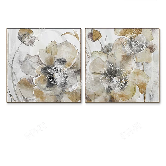 Plaster Square Photo Frames Set 3D model image 3