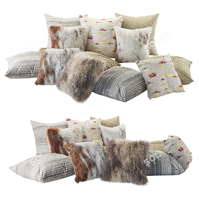 Fur Decorative Cushion Set 2 3D model image 1