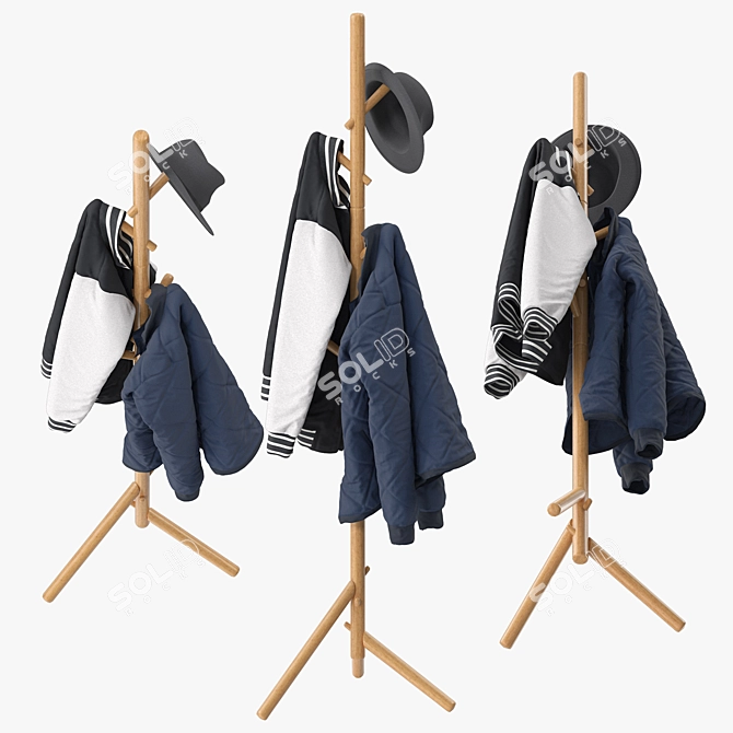 Beech Coat Rack Stand Shelf 3D model image 4