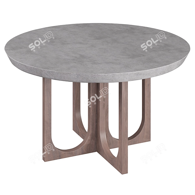 Modern Round Dining Table Concrete & Teak 3D model image 1