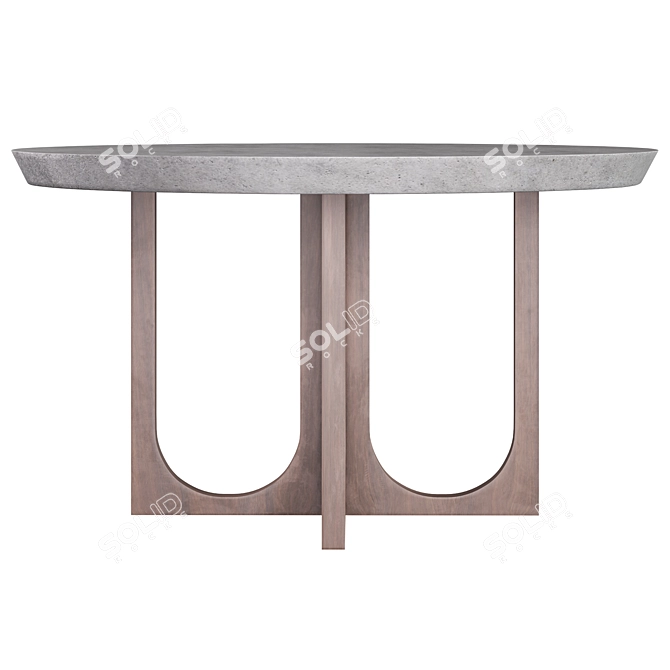 Modern Round Dining Table Concrete & Teak 3D model image 2