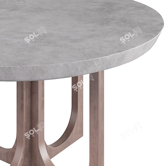 Modern Round Dining Table Concrete & Teak 3D model image 3
