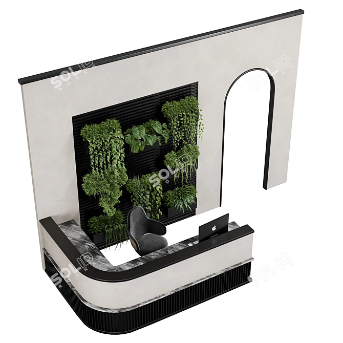 Office Reception Desk with Plant 3D model image 3