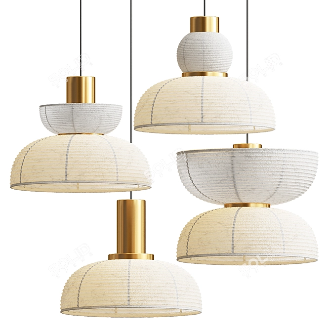 Japanese Bamboo Pendant Lamp 3D model image 1