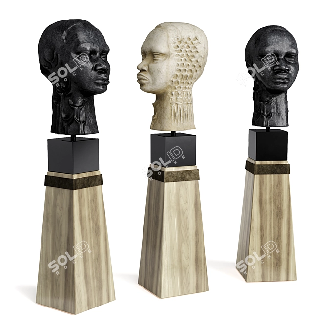 African Bust Statue on Pedestal 3D model image 1