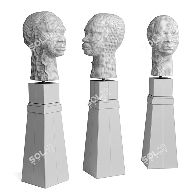 African Bust Statue on Pedestal 3D model image 6