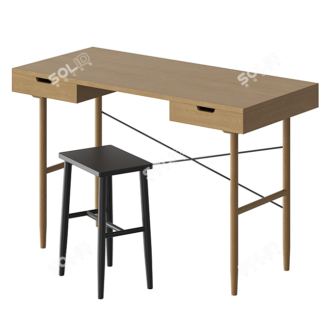 Sleek Hubsch Wooden Desk 3D model image 1