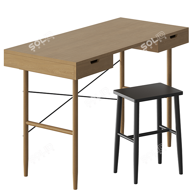 Sleek Hubsch Wooden Desk 3D model image 3