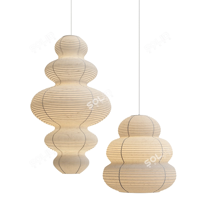 Elegant Wabi-sabi Paper Pendant Lights 3D model image 1