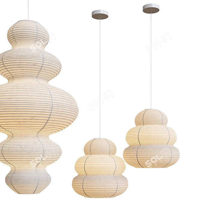 Elegant Wabi-sabi Paper Pendant Lights 3D model image 2