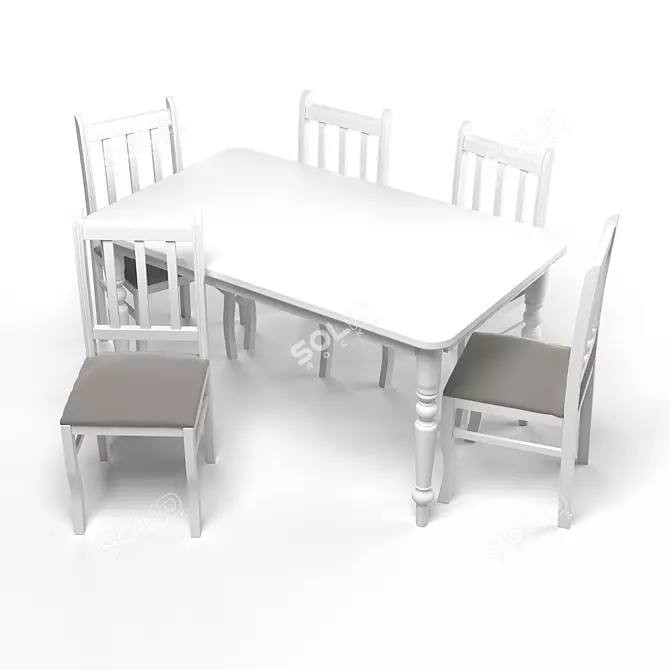 Elegant Dining Set: White Wood 3D model image 1