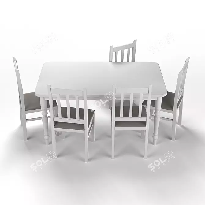 Elegant Dining Set: White Wood 3D model image 2