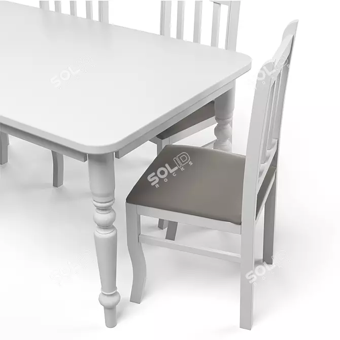 Elegant Dining Set: White Wood 3D model image 4