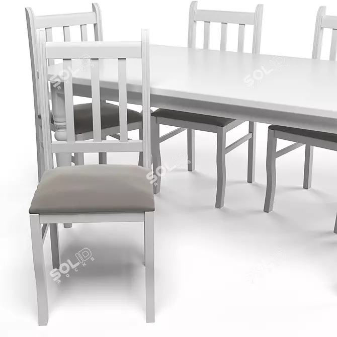 Elegant Dining Set: White Wood 3D model image 5