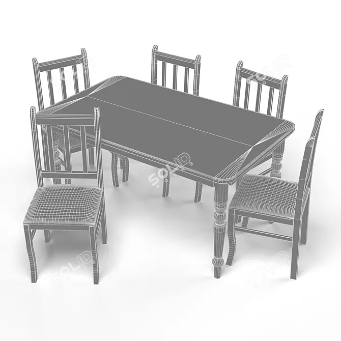 Elegant Dining Set: White Wood 3D model image 6