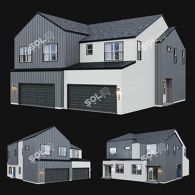 American House Low Poly Model 3D model image 1