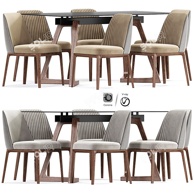 Sophie Strip Dining Chair Set 3D model image 1