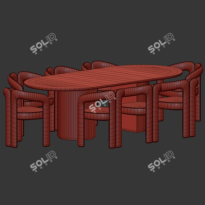 Elegant Velvet Dining Set 3D model image 2